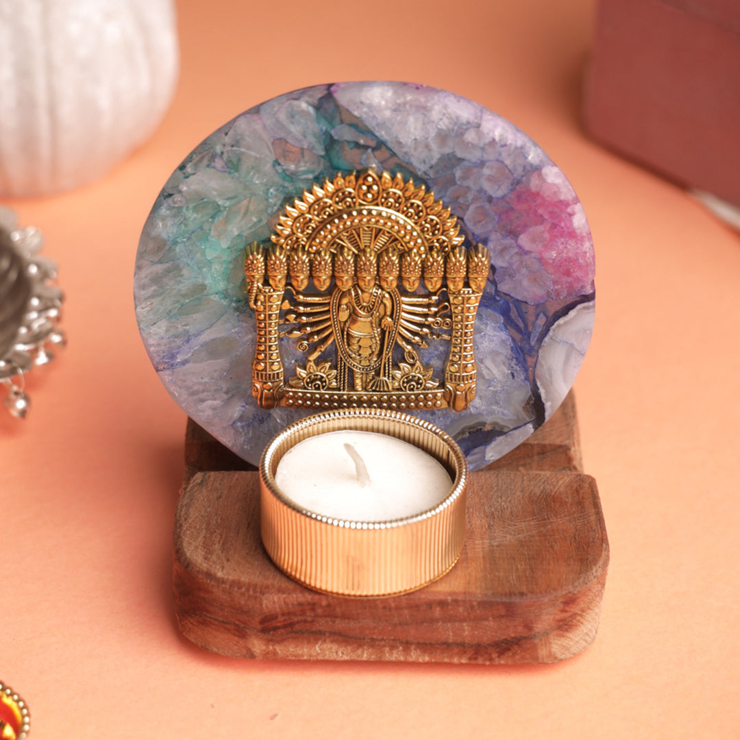Multicolor Agate Narayan Wooden Tealight Holder