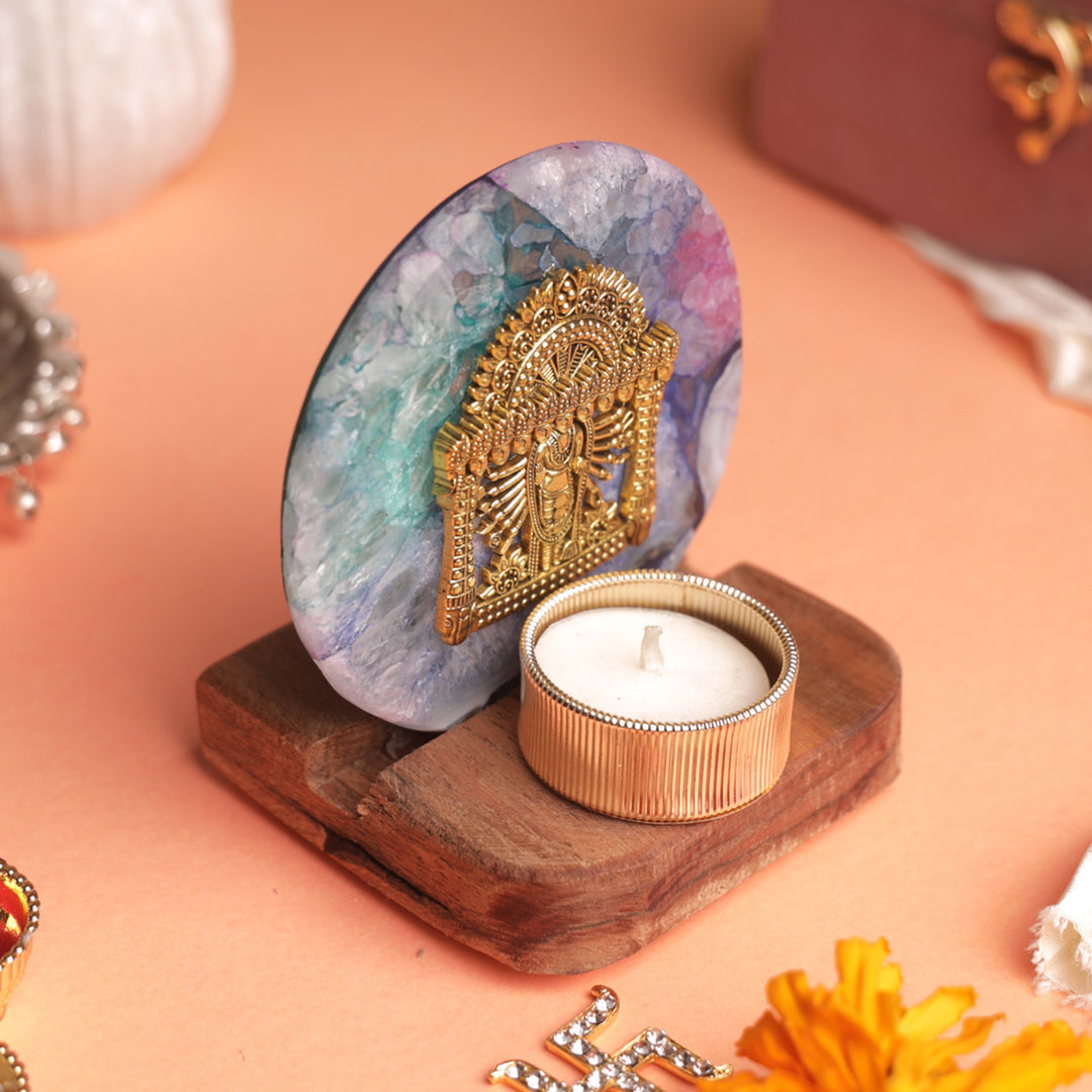 Multicolor Agate Narayan Wooden Tealight Holder