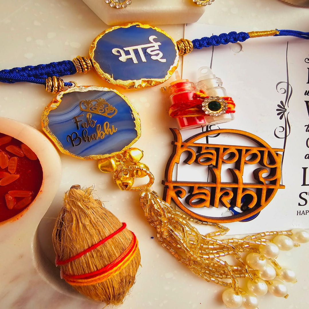 Handmade Bhai And Fab Bhabhi Agate Bhaiya Bhabhi Rakhi With Roli Chawal - Detailed View of Rakhi Accessories