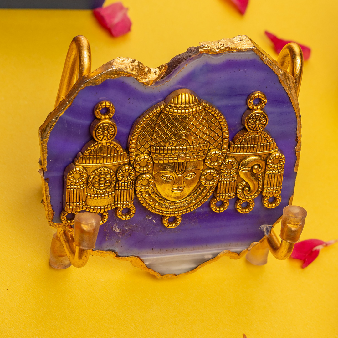 Blue Agate Gold Plated Venkateshwar Showpiece With Metal Stand