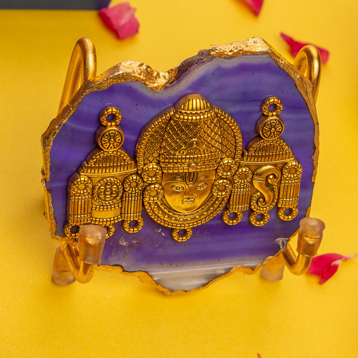 Blue Agate Gold Plated Venkateshwar Showpiece With Metal Stand
