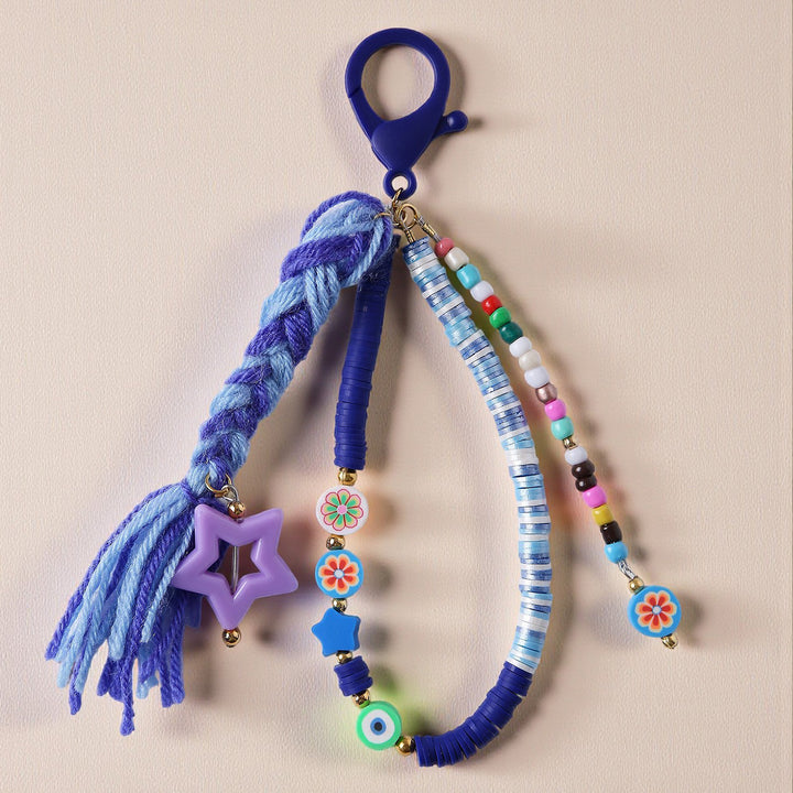 Blue Fimo Beads & Ribbon Bow Bag Charm For Kids