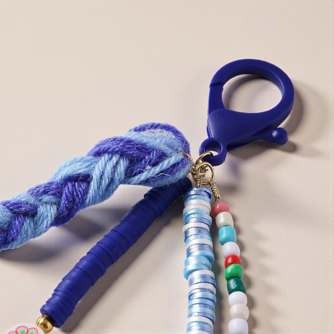 Blue Fimo Beads & Ribbon Bow Bag Charm For Kids