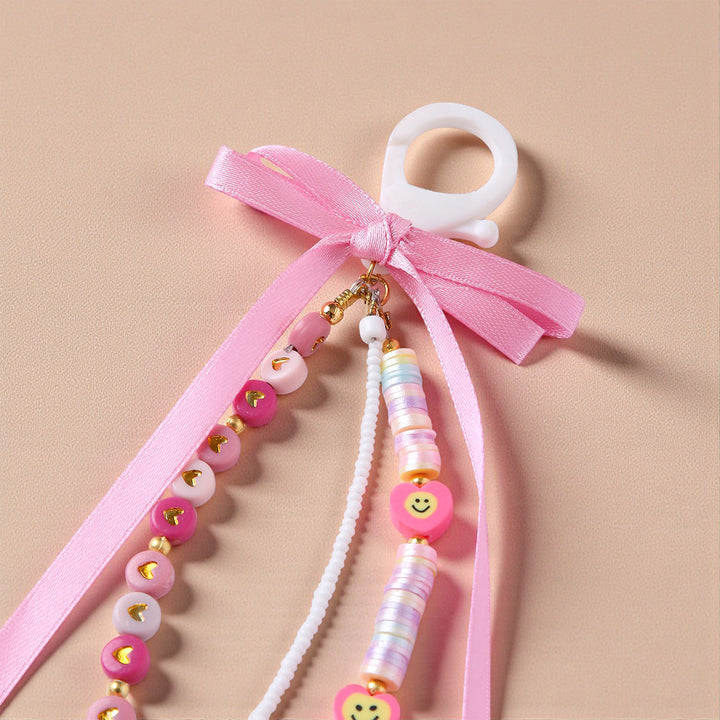 Personalized Beaded Pink Hearts & Ribbon Bow Bag Charm For Kids