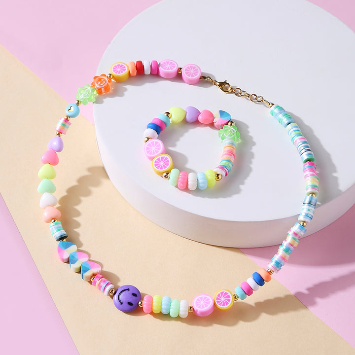 2 Pc | Multicolor Beaded Necklace & Bracelet Set For Girls