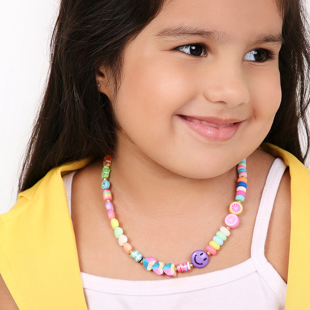 2 Pc | Multicolor Beaded Necklace & Bracelet Set For Girls
