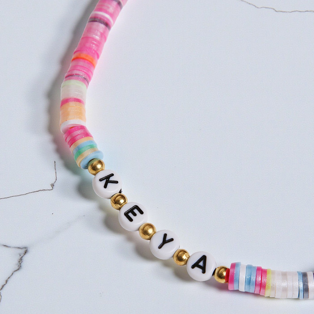 2 Pc | Personalized Multicolor Beaded Necklace & Bracelet Set For Girls