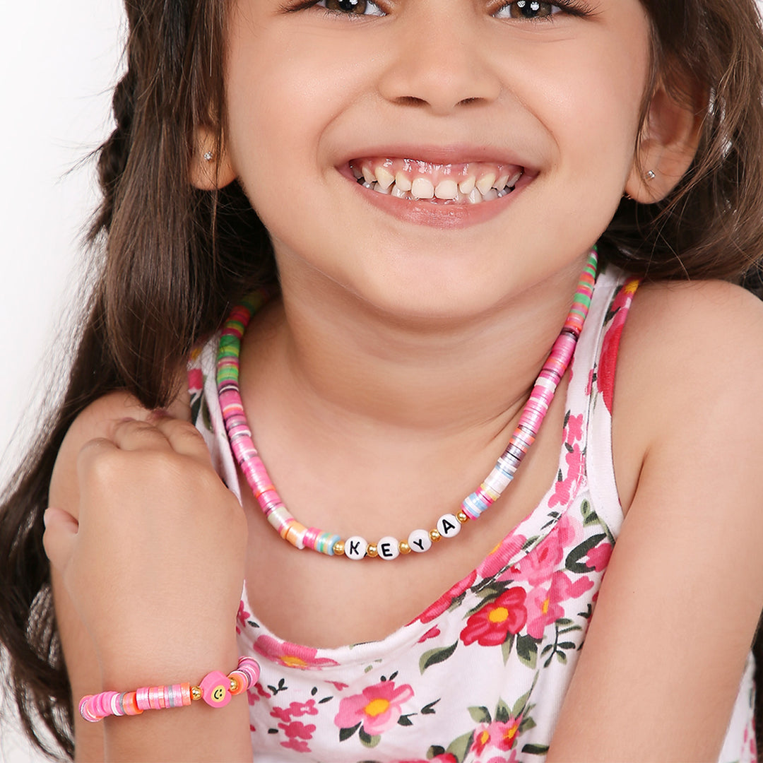 2 Pc | Personalized Multicolor Beaded Necklace & Bracelet Set For Girls