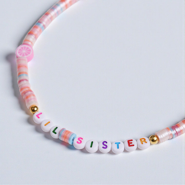 2 Pc | Personalized Pink Beaded Necklace & Bracelet Set For Girls