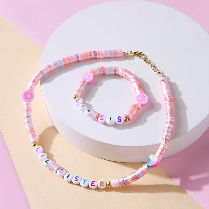 2 Pc | Personalized Pink Beaded Necklace & Bracelet Set For Girls