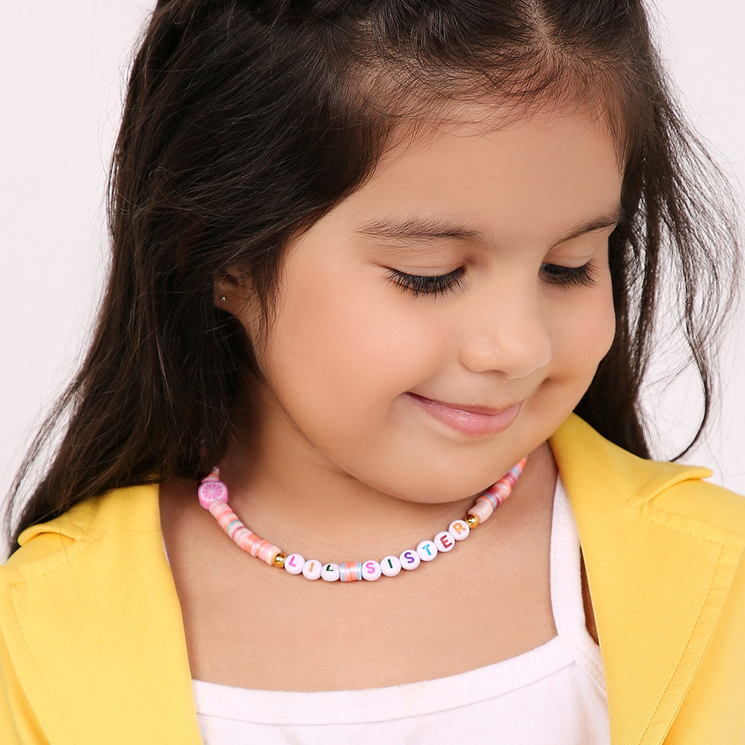 2 Pc | Personalized Pink Beaded Necklace & Bracelet Set For Girls