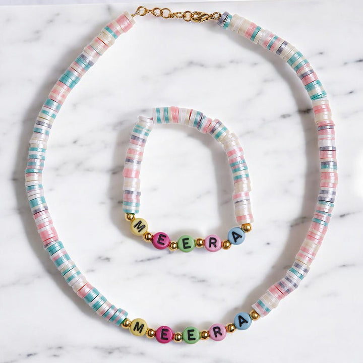 2 Pc | Personalized Beaded Necklace & Bracelet Set For Girls