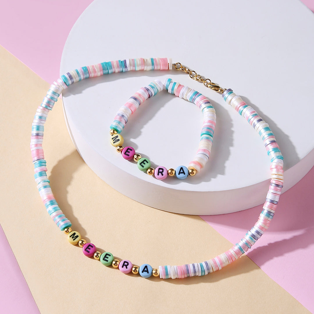 2 Pc | Personalized Beaded Necklace & Bracelet Set For Girls