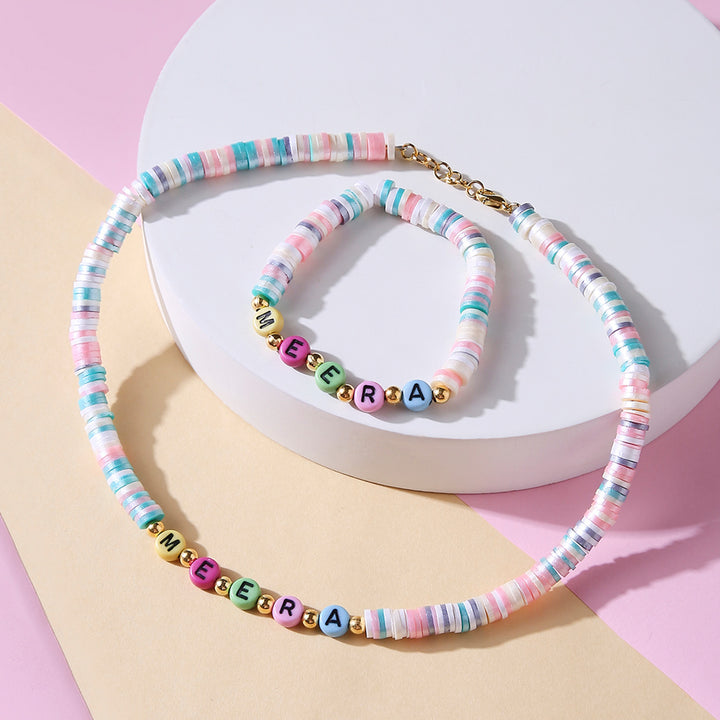 2 Pc | Personalized Beaded Necklace & Bracelet Set For Girls
