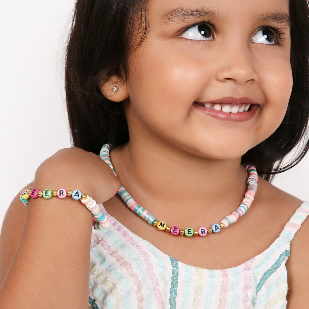 2 Pc | Personalized Beaded Necklace & Bracelet Set For Girls