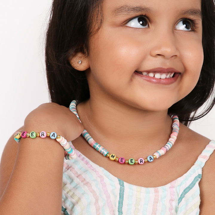 2 Pc | Personalized Beaded Necklace & Bracelet Set For Girls