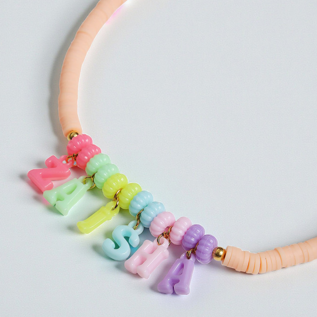 2 Pc | Personalized Peach Beaded Necklace & Bracelet Set For Girls