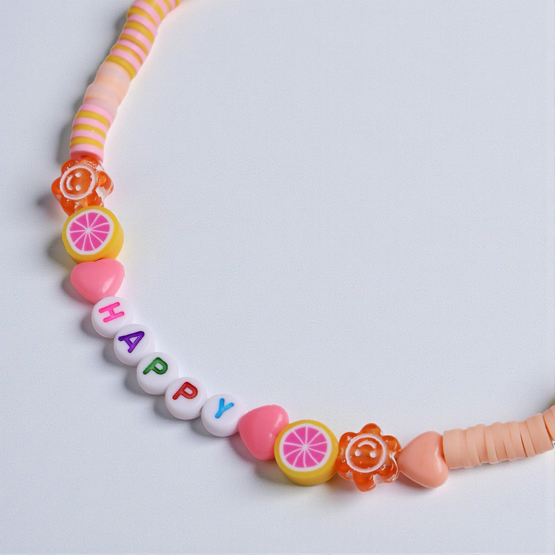 2 Pc | Personalized Pink & Orange Beaded Necklace & Bracelet Set For Girls