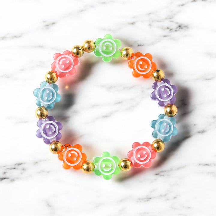 2 Pc | Multicolor Smiley Daisy Beaded Necklace & Bracelet Set For Girls
