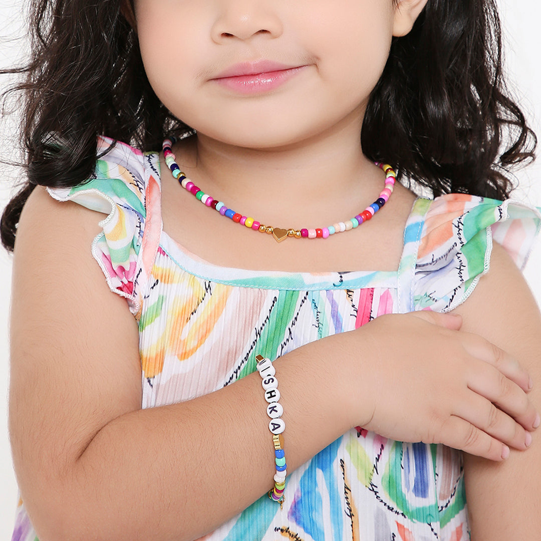 2 Pc | Personalized Multicolor Beaded Necklace & Bracelet Set For Girls