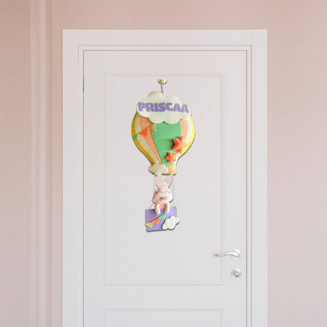 Personalized Felt Parachute Theme Name Plate - Hanging on Door Front View