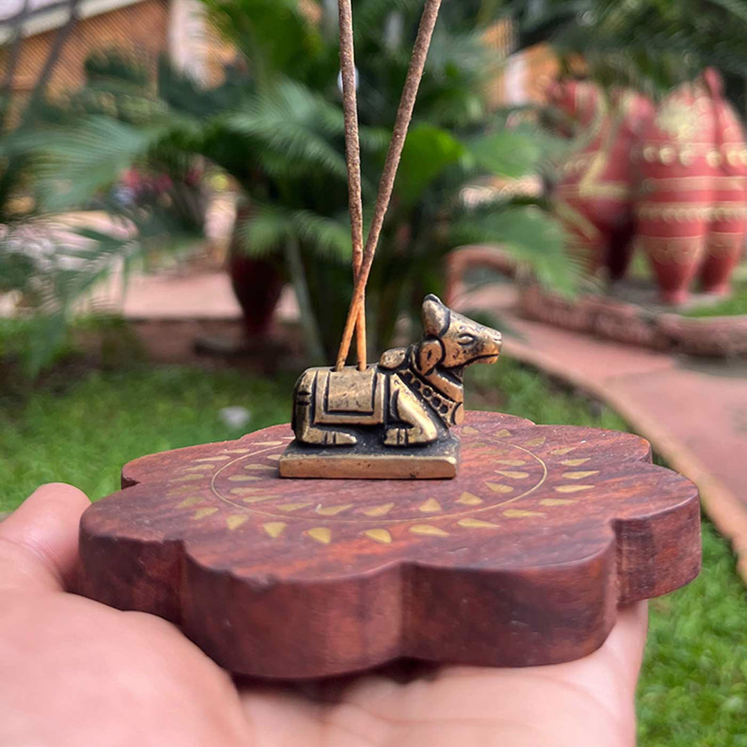 Handmade Cow Design Brass Incense Stick Holder