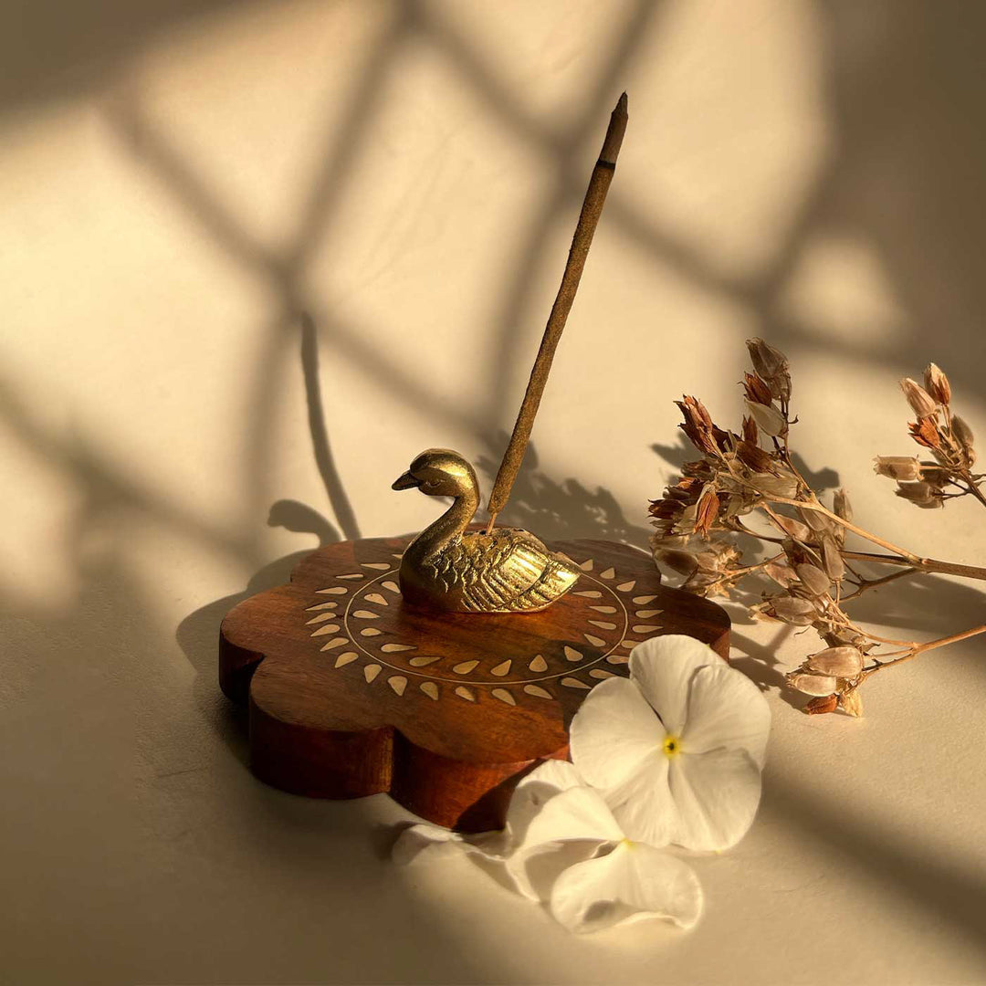 Handmade Swan Design Brass Incense Stick Holder