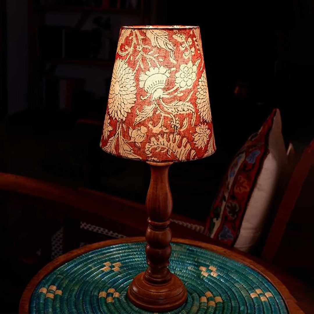 Handmade Red Floral Design Fabric Table Lamp