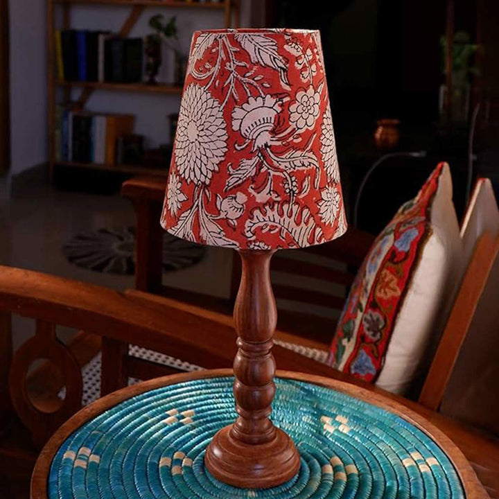 Handmade Red Floral Design Fabric Table Lamp