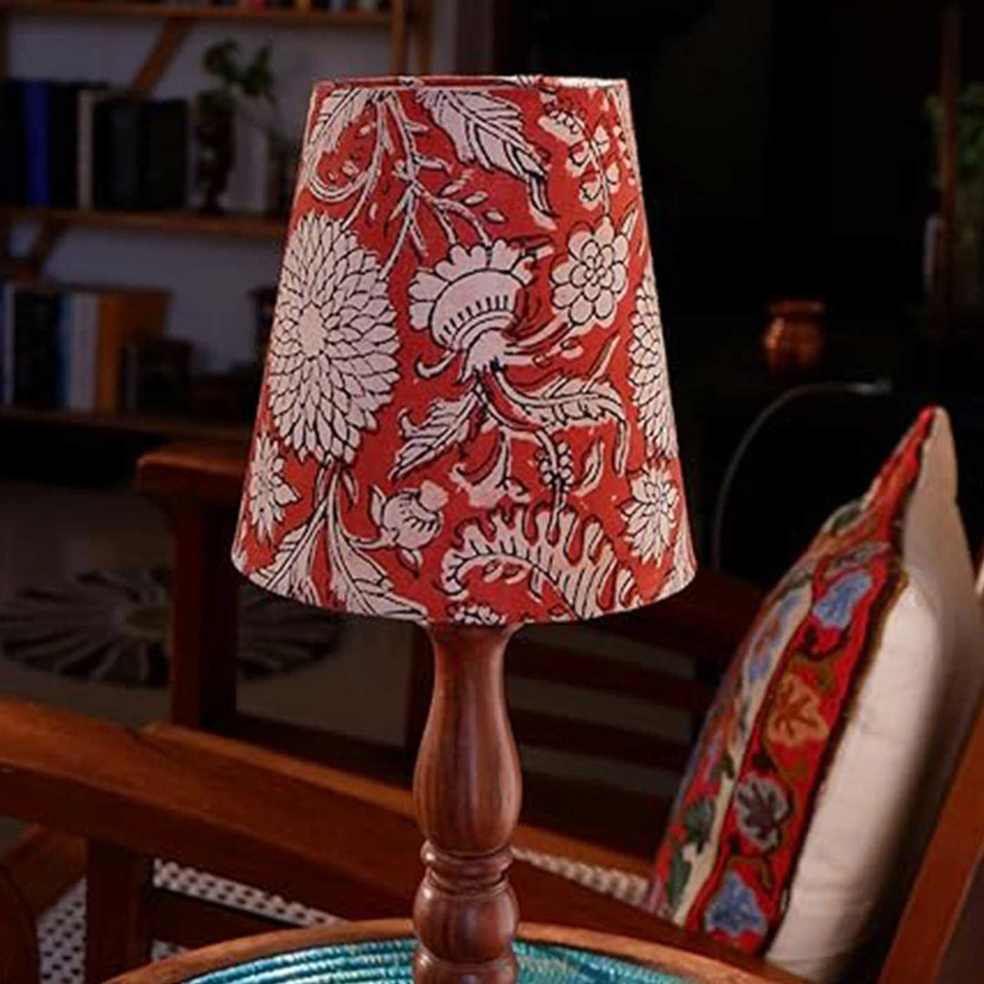 Handmade Red Floral Design Fabric Table Lamp