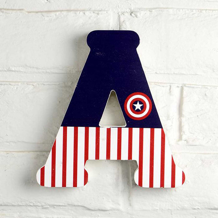 Handmade Captain America Theme MDF Wood 3D Wall Letter For Kids - A