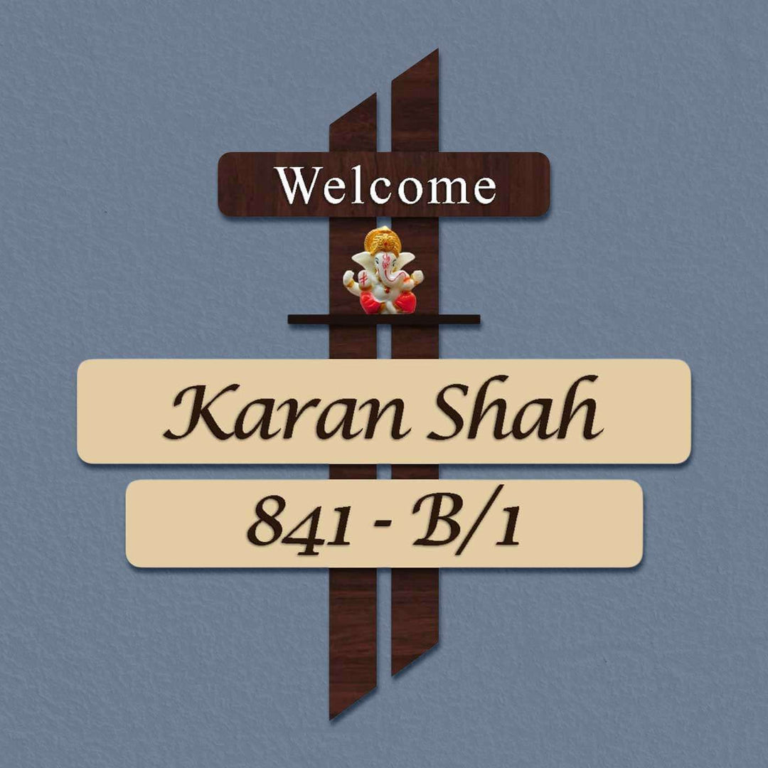 Personalized Ganesha Theme Mdf Wood Name Plate