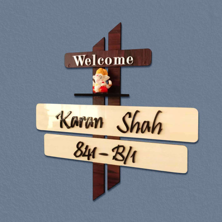 Personalized Ganesha Theme Mdf Wood Name Plate