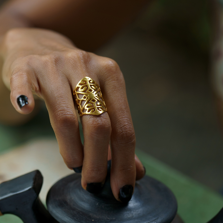 Handmade Aarika 22k Gold Plated Silver Ring