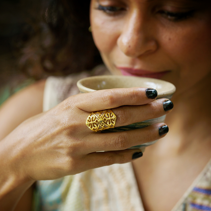 Handmade Aarika 22k Gold Plated Silver Ring