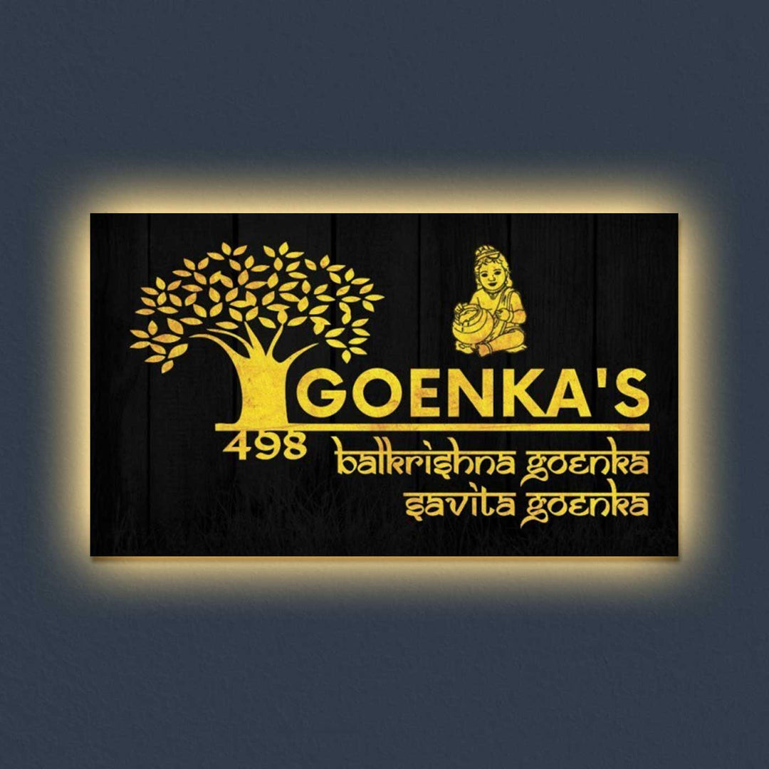 Personalized Little Krishna Theme Acrylic LED Name Plate