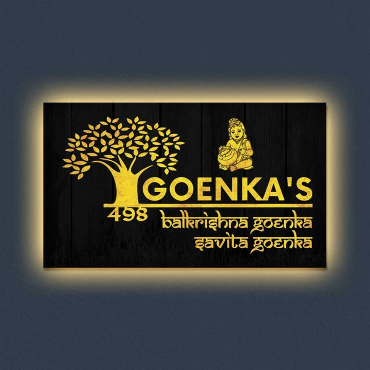 Personalized Little Krishna Theme Acrylic LED Name Plate