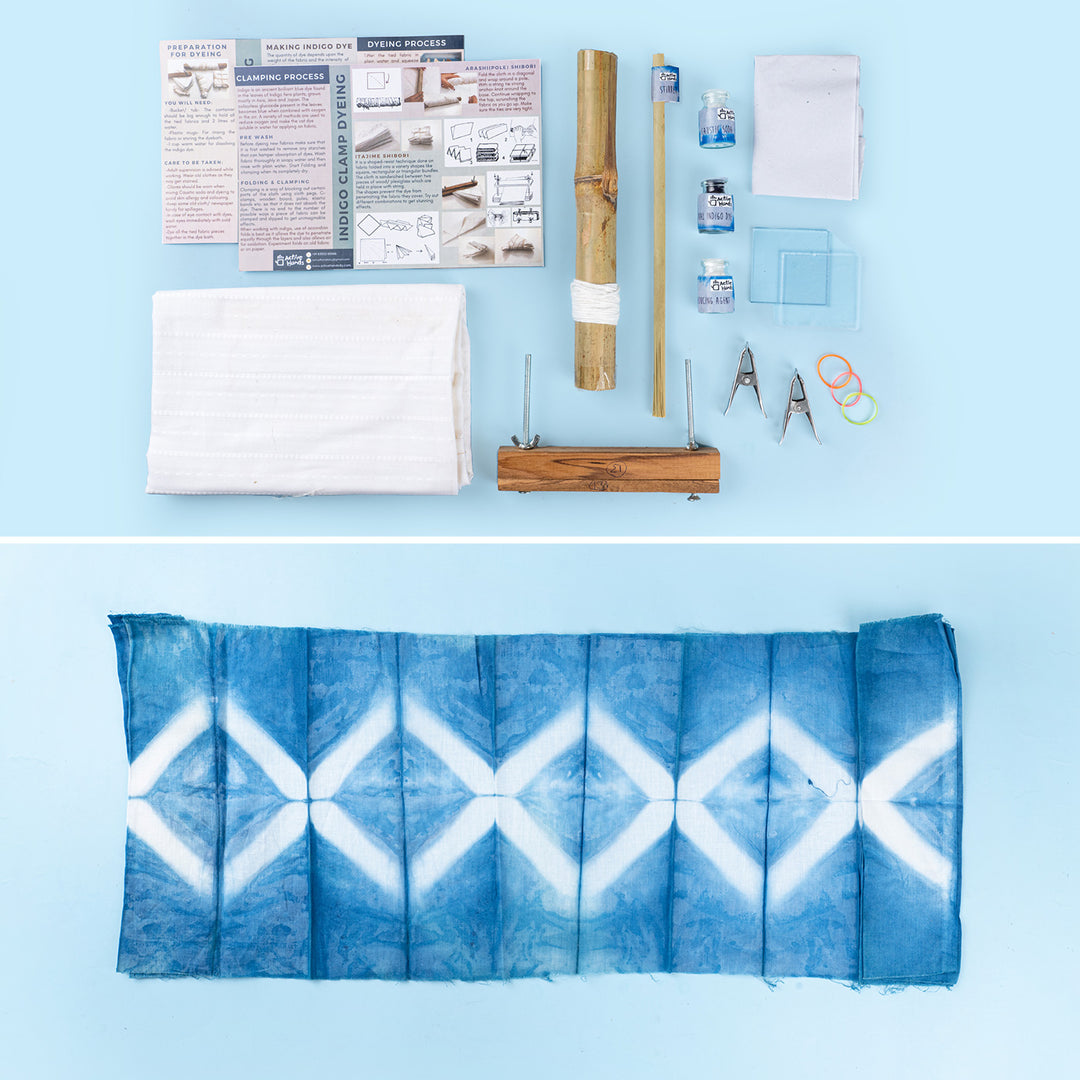 Traditional Indigo & Shibori Dyeing DIY Kit with Clamp