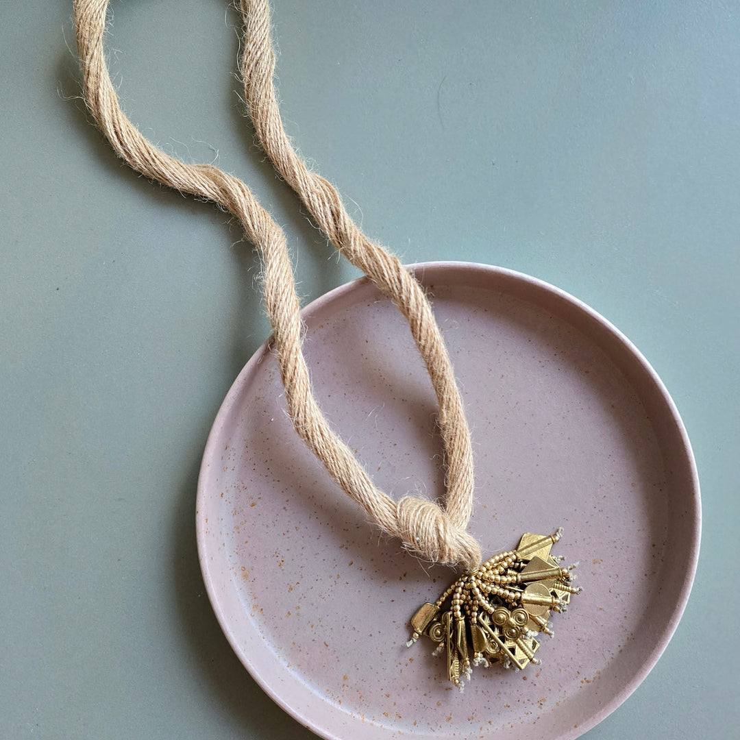 Handmade Adrika Jute And Brass Long Necklace