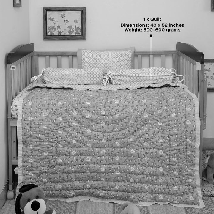Blue Penguin Hand Block Printed Baby Quilt
