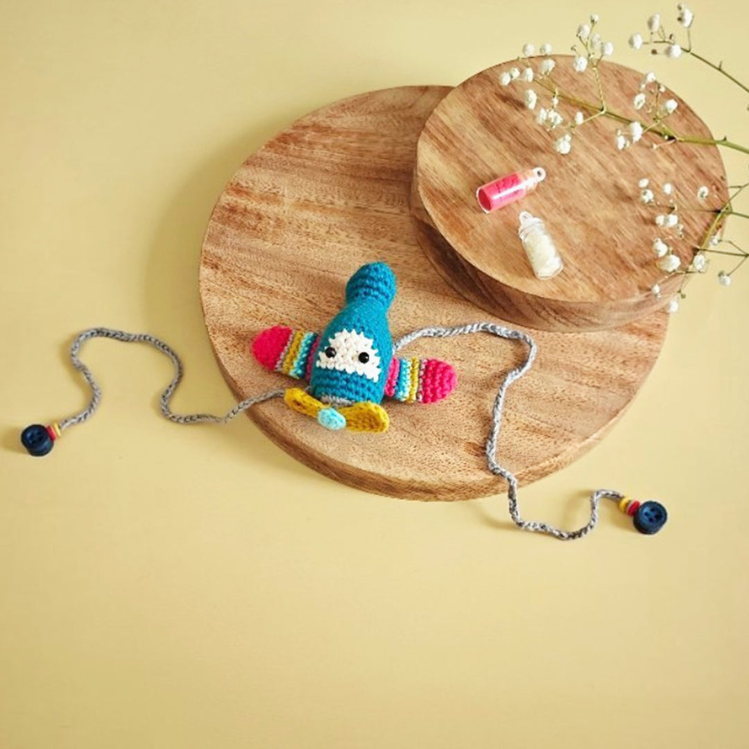 Handmade Crochet Agile Aeroplane Rakhi For Kids With Roli Chawal
