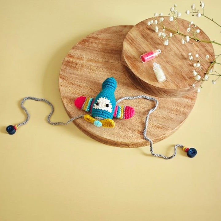 Handmade Crochet Agile Aeroplane Rakhi For Kids With Roli Chawal