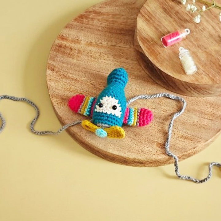 Handmade Crochet Agile Aeroplane Rakhi For Kids With Roli Chawal