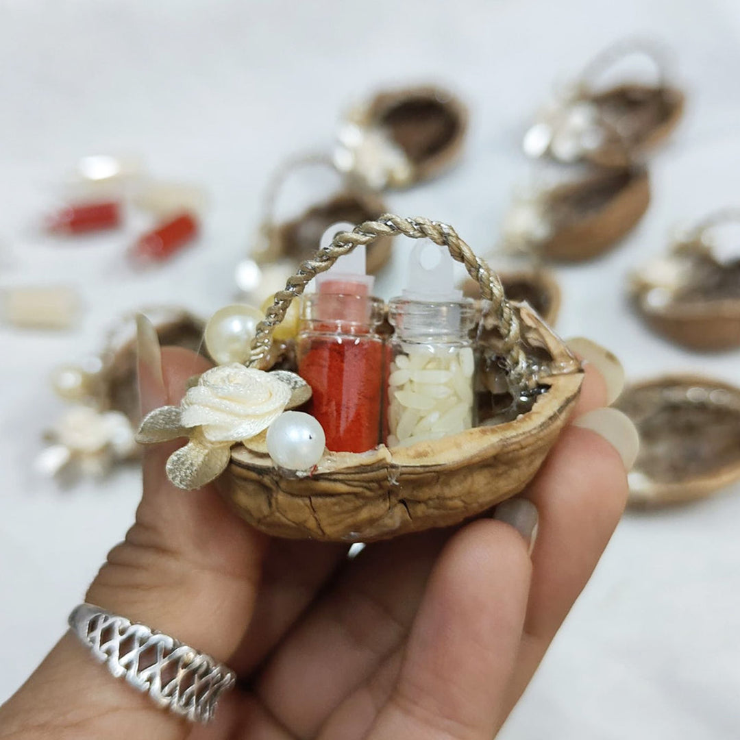 Shagun Walnut Shell Haldi Kumkum Holder For Puja And Festive Gifting