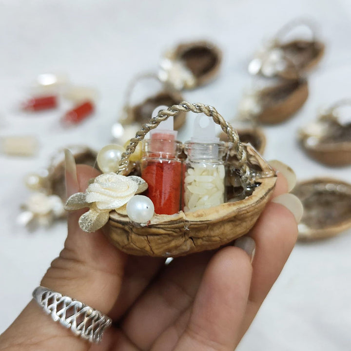 Shagun Walnut Shell Haldi Kumkum Holder For Puja And Festive Gifting