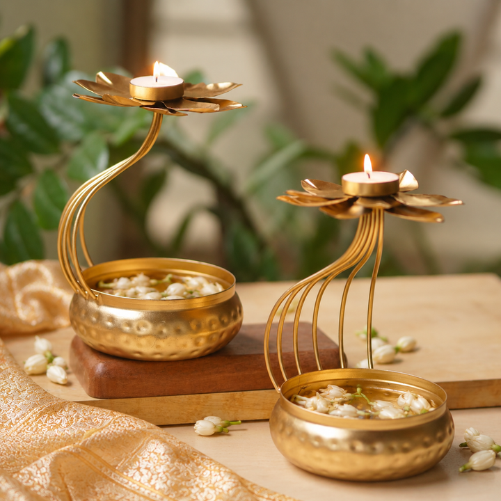 Handmade Gold Bowl with Flower Urli | Set of 2