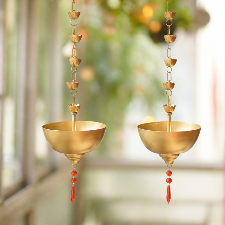 Handmade Hanging Gold Bowl Urli | Set of 2