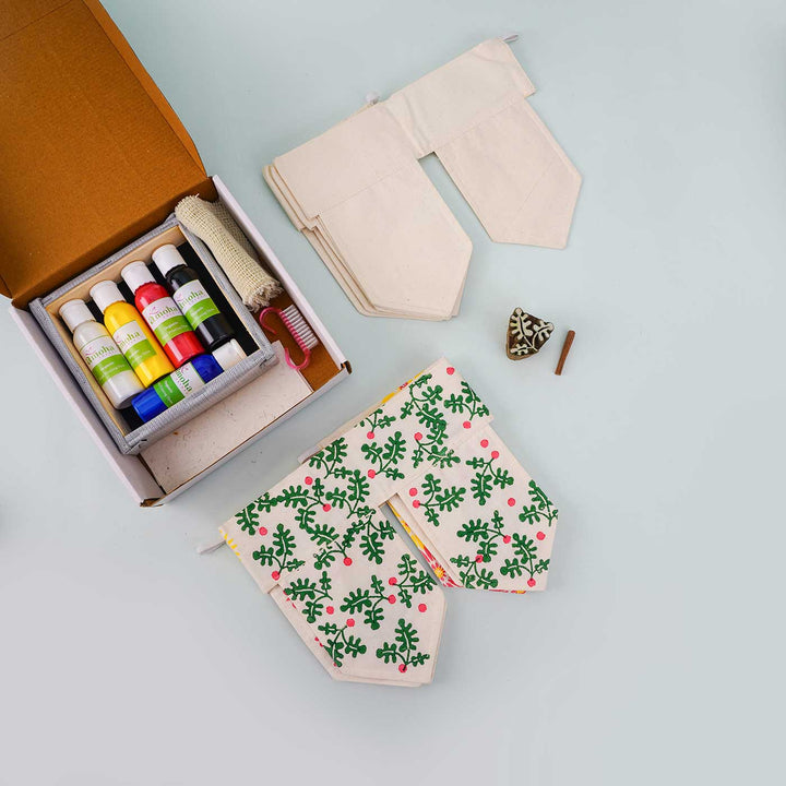 Toran Block Printing DIY Kit I Door Bunting for Festive Season - Zwende