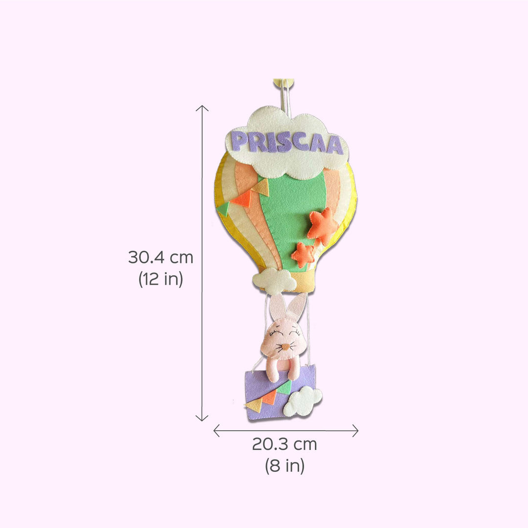 Personalized Felt Parachute Theme Name Plate - Dimension Chart with Hanging Display