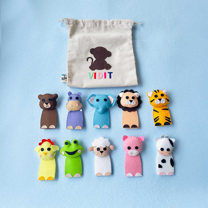 Handmade Animal Theme Felt Finger Puppet | Set Of 10